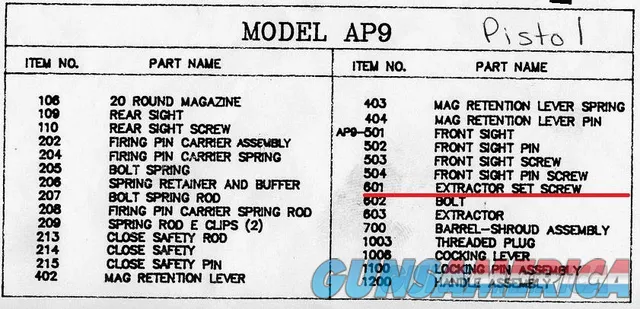 New AA Arms AP9 Extractor Set Screw