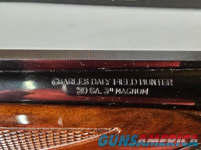 9105  Charles Daly, field hunter ultra light, 20 gauge, 26” barrels, IC/M, Vent rib, butt plate, gold trigger, brass bead, 98