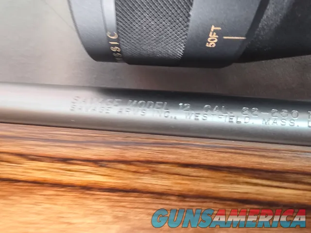 9379  Savage Model 12, 22-250,laminated stock, steel barrel, ebony forend cap, 24: barrel, Whitetail 6.5x20x50 scope,  More p