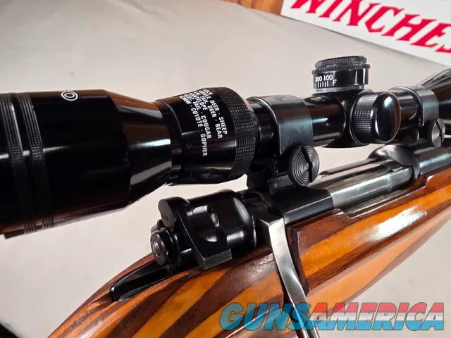 9380 Mauser Model 98 custom, 22-250, 24” barrel, bi pod, laminated stock, light trigger, custom bolt knob, cheek piece, tasco