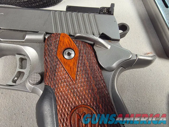 9443 Kimber Team Match II 9MM, 3 mags, 2 holsters, pouch, 2 sets of wood grips, adjustable rear sight, crimson trace laser.  