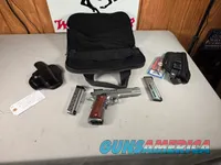 9443 Kimber Team Match II 9MM, 3 mags, 2 holsters, pouch, 2 sets of wood grips, adjustable rear sight, crimson trace laser.  