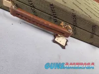 9449 Winchester Shotgun hard trunk style case. Green exterior with green interior, Has a spacing block and the original keys.