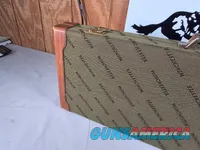 9449 Winchester Shotgun hard trunk style case. Green exterior with green interior, Has a spacing block and the original keys.