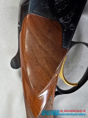  9493—Browning Belgium Superposed 28 gauge, 28 Gauge, IC/Mod fixed chokes, round knob, gold trigger, ejectors, single front b
