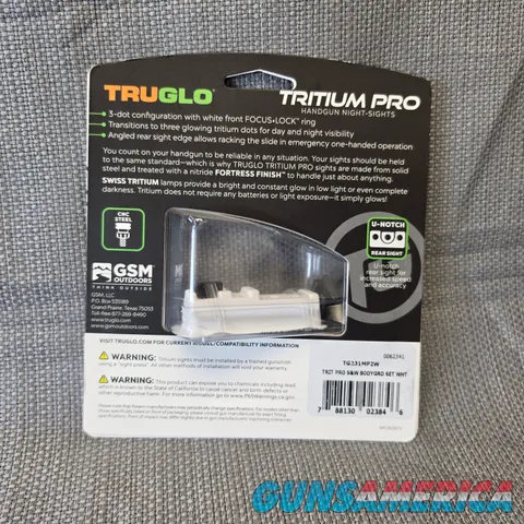 TruGlo Tritium Pro Handgun Night Sights S&W M&P Bodyguard 380 Set - TG231MP2W