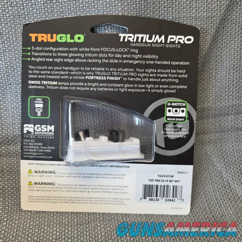 TruGlo Tritium Pro Handgun Night Sights CZ 75 Series Set - TG231Z1W - WHT