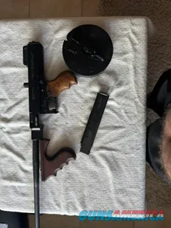 Thompson-Style .45 ACP Pistol with Drum and Stick Mag