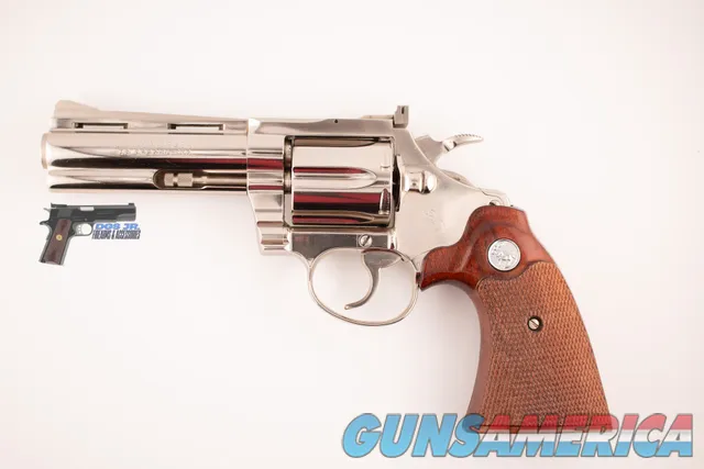 Colt Python 38 Special Nickel DA Revolver 4" VR – 1972, 99% Blue
