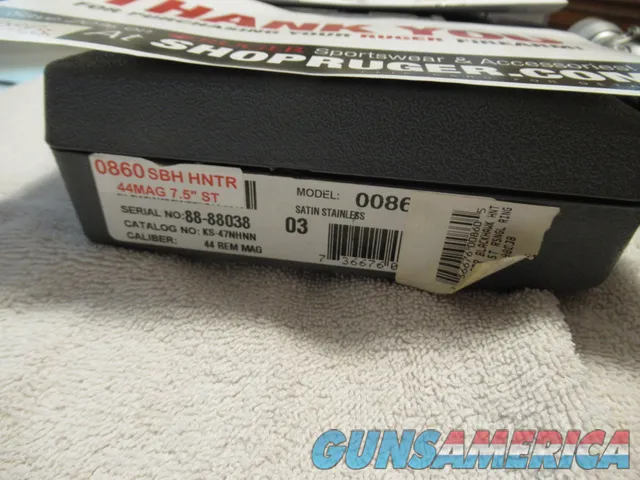 Like New Ruger New Model Super Blackhawk Hunter, 44 Mag, 7.5" Barrel, 2x28 Weaver Handgun Scope, Boxes/Manuals