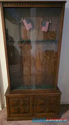 Traditional Wood Gun Cabinet with Glass Display Doors, 10 Rifle Capacity, Dark Brown Oak Finish, Freestanding Storage