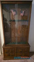 Traditional Wood Gun Cabinet with Glass Display Doors, 10 Rifle Capacity, Dark Brown Oak Finish, Freestanding Storage