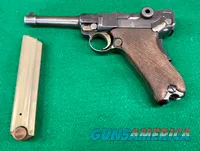 1906 DWM American Eagle Luger – All Matching #s – Grip Safety – Original Wood-Base Mag SN 46586 – VG / Fine Bore