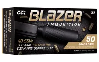 CCI 40 S&W 180GR TMJ BLAZER BRASS CLEAN-FIRE SUPPRESSOR  50  5220S
