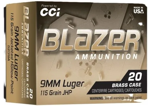 CCI 9MM LUGER 115GR BLAZER BRASS JHP 20R...