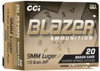 CCI 9MM LUGER 115GR BLAZER BRASS JHP 20RD  20  5239A