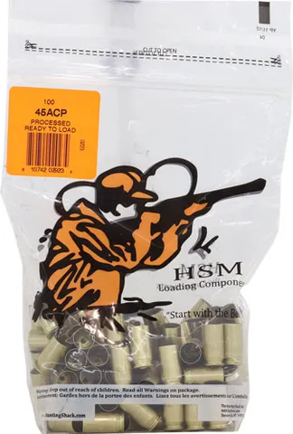 HSM BRASS 45 ACP ONCE FIRED UNPRIMED 100...