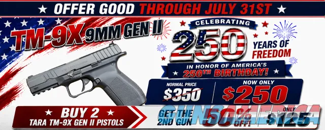 Tara Aerospace TM-9X GEN II 9mm Pistol TM 4.4" Barrel. With (3)-17 Round Mags, Factory Case & Manual